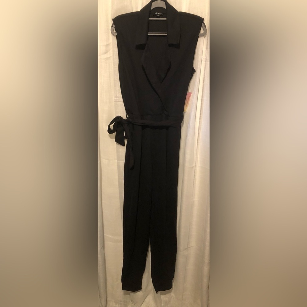 VENUS Black collared Tie-Waist Jumpsuit NWT SIZE MEDIUM - Picture 5 of 13